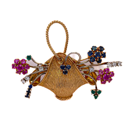 18K Floral Basket Brooch