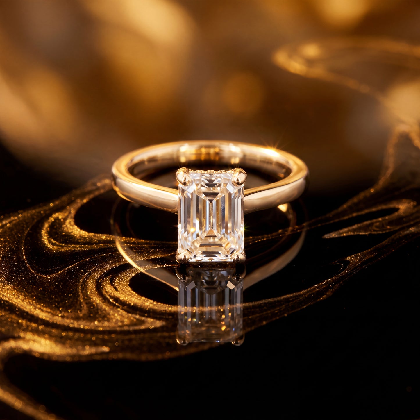 Emerald Cut Hidden Halo Ring