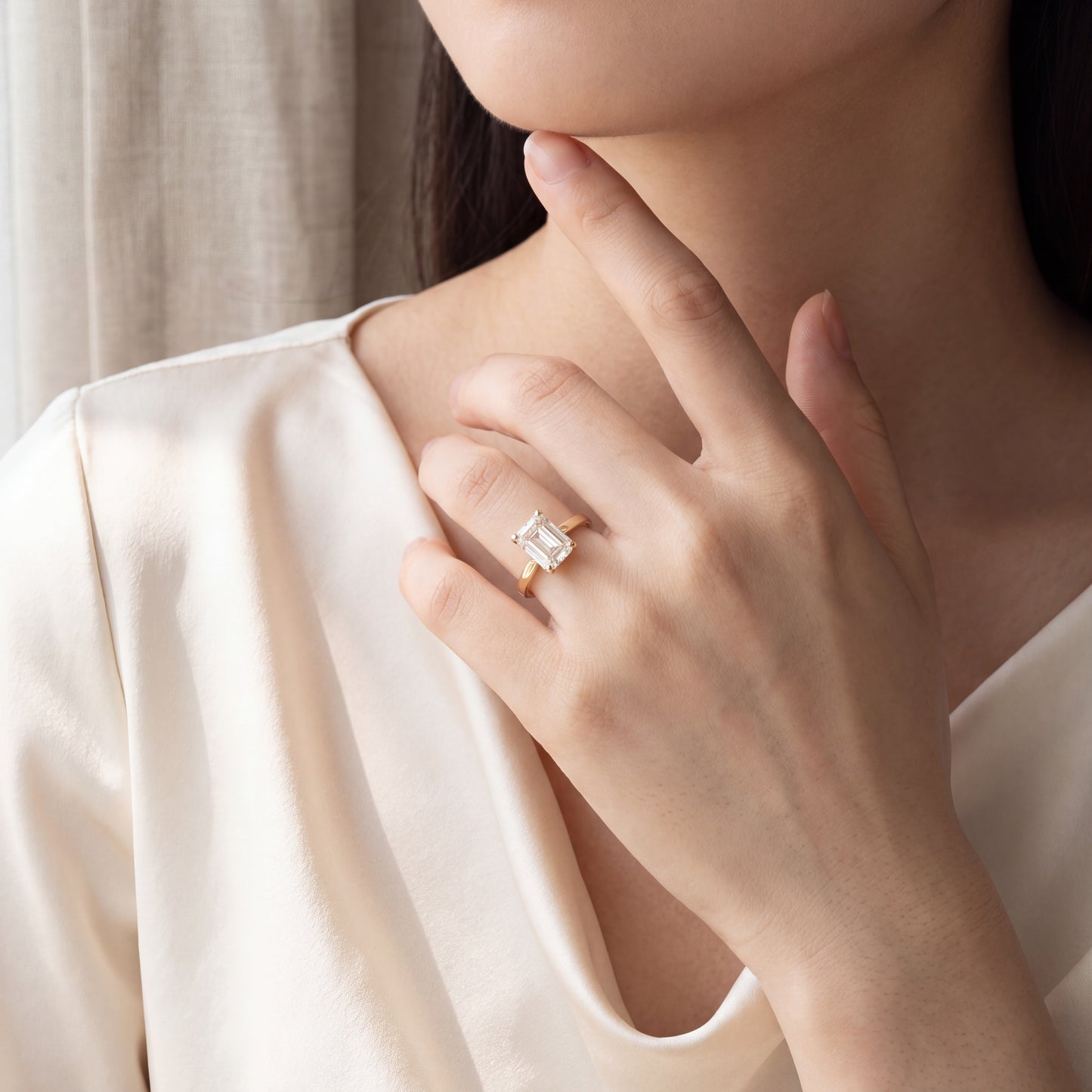 Emerald Cut Hidden Halo Ring